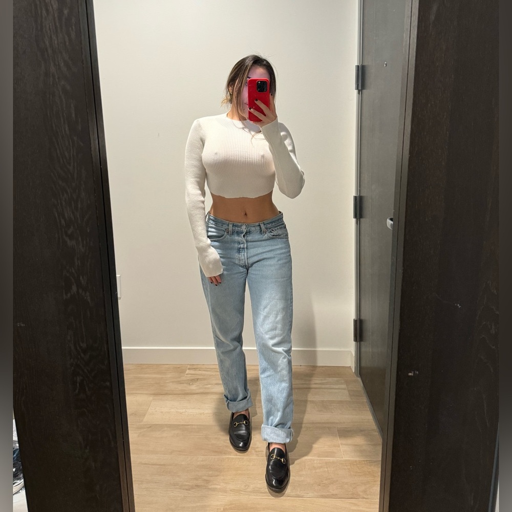 White long sleeve cropped turtle neck